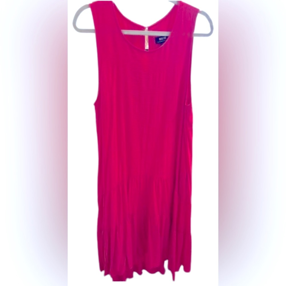 Anthropologie Maeve sleeveless tiered fucsia dress. Round neck. Size XL.